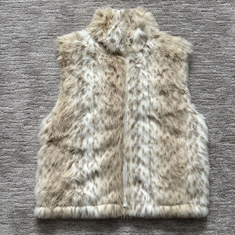 Black Mountain Outdoor Vest Womens Large Brown Faux Fur Animal Print Rhinestone